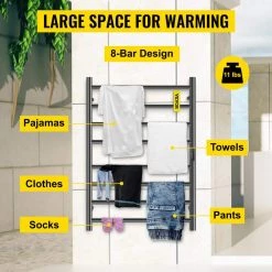 VEVOR Heated Towel Rack 8-Bar Towel Warmer Rack 23.6 x 33 in. Wall Mounted Electric Towel Warmer with Timer Towel Drying Rack 12 VEVOR Heated Towel Rack 8-Bar Towel Warmer Rack 23.6 x 33 in. Wall Mounted Electric Towel Warmer with Timer Towel Drying Rack -Toilet Storage Shop matte black vevor towel warmers mjjrjpsy8110v17gkv1 4f 1000