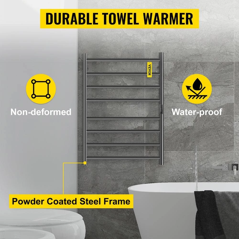 VEVOR Heated Towel Rack 8-Bar Towel Warmer Rack 23.6 x 33 in. Wall Mounted Electric Towel Warmer with Timer Towel Drying Rack 4 VEVOR Heated Towel Rack 8-Bar Towel Warmer Rack 23.6 x 33 in. Wall Mounted Electric Towel Warmer with Timer Towel Drying Rack - Image 2