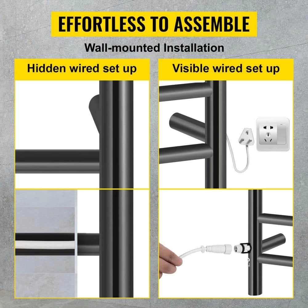 VEVOR Heated Towel Rack 8-Bar Towel Warmer Rack 23.6 x 33 in. Wall Mounted Electric Towel Warmer with Timer Towel Drying Rack 8 VEVOR Heated Towel Rack 8-Bar Towel Warmer Rack 23.6 x 33 in. Wall Mounted Electric Towel Warmer with Timer Towel Drying Rack - Image 6