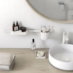 Hansgrohe Wall Storis Storage Basket with Cover in Matte White -Toilet Storage Shop matte white hansgrohe shower caddies 27925700 4f 1000