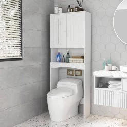 Unbranded Lightle 23.60 in. W x 61.80 in. H x 9.00 in. D D White MDF Over-the-Toilet Storage in Matte White -Toilet Storage Shop matte white over the toilet storage w370 332 31 1000