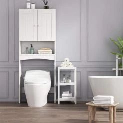 Unbranded Lightle 23.60 in. W x 61.80 in. H x 9.00 in. D D White MDF Over-the-Toilet Storage in Matte White -Toilet Storage Shop matte white over the toilet storage w370 332 c3 1000