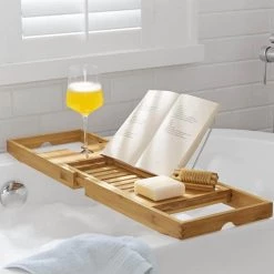 Redmon Expandable Bamboo Bath Caddy Tray 5 Redmon Expandable Bamboo Bath Caddy Tray -Toilet Storage Shop natural bamboo redmon shower caddies 5454 e1 1000