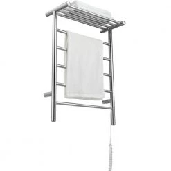 Ancona Miazzo 5-Bar Electric Wall Mount Plug-In and Hardwire Towel Warmer with Shelf in Polished Stainless Steel -Toilet Storage Shop polished ancona towel warmers an 5445 1f 1000