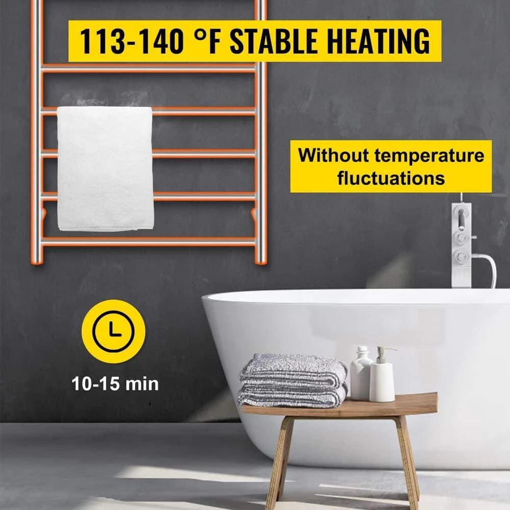 VEVOR Heated Towel Rack 10-Bar Towel Warmer Rack Electric Towel Warmer Polished Stainless Steel Drying Rack with Timer 6 VEVOR Heated Towel Rack 10-Bar Towel Warmer Rack Electric Towel Warmer Polished Stainless Steel Drying Rack with Timer - Image 4