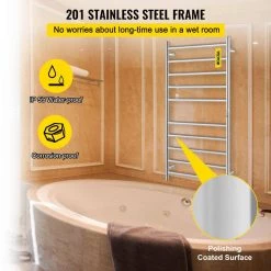 VEVOR 10-Bar Plug-In Electric Towel Warmer 23.6 x 47 in. Stainless Steel Hardwired Towel Warmer with Timer for Bath, Silver 12 VEVOR 10-Bar Plug-In Electric Towel Warmer 23.6 x 47 in. Stainless Steel Hardwired Towel Warmer with Timer for Bath, Silver -Toilet Storage Shop polished silver vevor towel warmers mjjrjpg10110vg1pqv1 4f 1000
