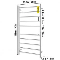 VEVOR 10-Bar Plug-In Electric Towel Warmer 23.6 x 47 in. Stainless Steel Hardwired Towel Warmer with Timer for Bath, Silver 16 VEVOR 10-Bar Plug-In Electric Towel Warmer 23.6 x 47 in. Stainless Steel Hardwired Towel Warmer with Timer for Bath, Silver -Toilet Storage Shop polished silver vevor towel warmers mjjrjpg10110vg1pqv1 76 1000