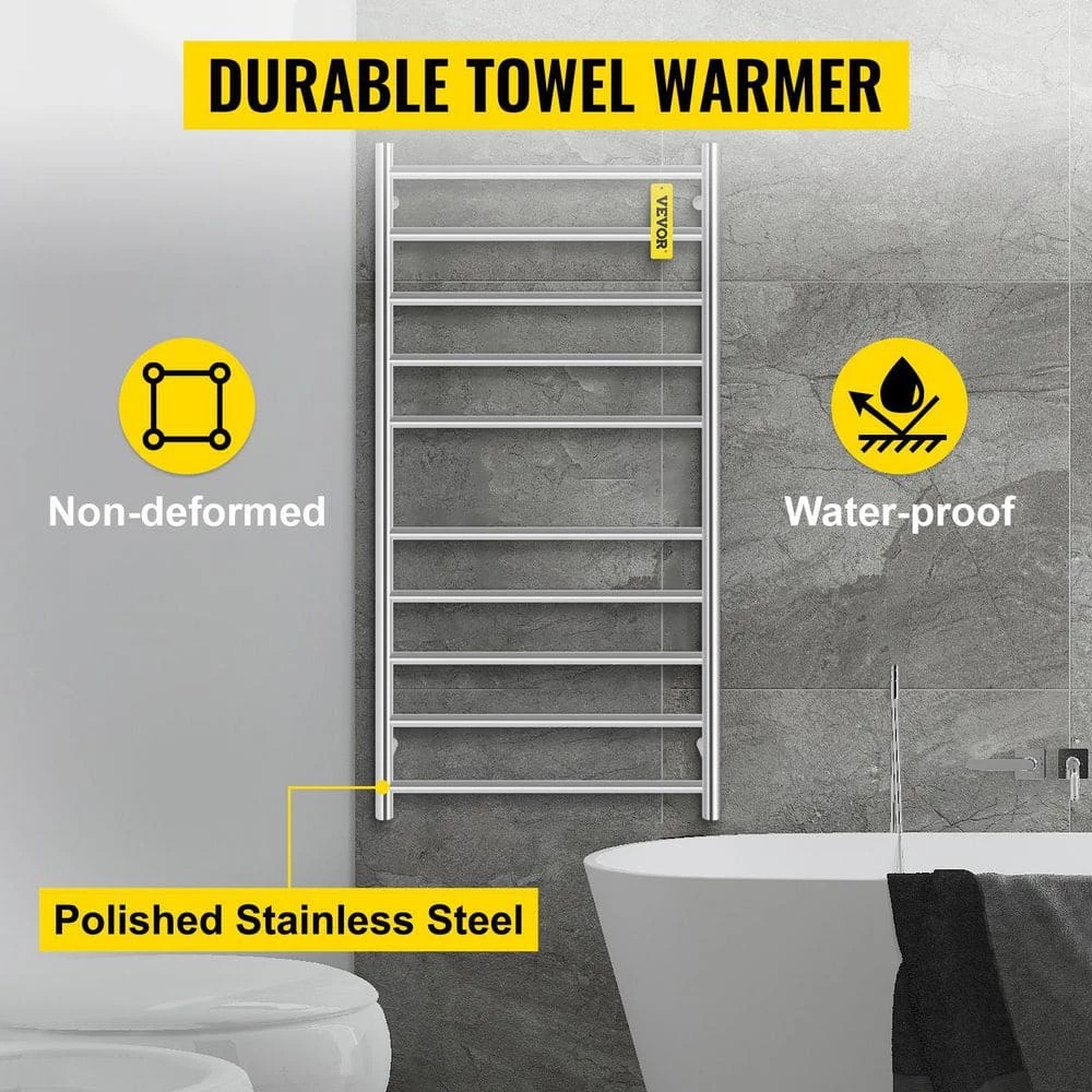 VEVOR Heated Towel Rack 10-Bar Towel Warmer Rack Electric Towel Warmer Polished Stainless Steel Drying Rack with Timer 4 VEVOR Heated Towel Rack 10-Bar Towel Warmer Rack Electric Towel Warmer Polished Stainless Steel Drying Rack with Timer - Image 2