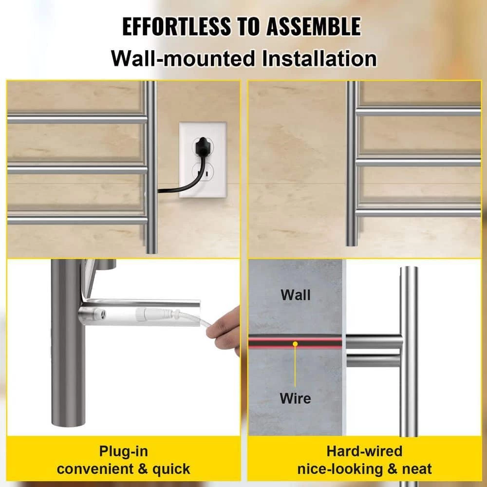 VEVOR Heated Towel Rack 10-Bar Towel Warmer Rack Electric Towel Warmer Polished Stainless Steel Drying Rack with Timer 8 VEVOR Heated Towel Rack 10-Bar Towel Warmer Rack Electric Towel Warmer Polished Stainless Steel Drying Rack with Timer - Image 6