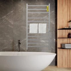 VEVOR 12-Bar Stainless Steel Towel Warmer Rack 23.6 x 48 in. Wall Mounted Electric Towel Warmer with Timer for Bath, Silver -Toilet Storage Shop polished silver vevor towel warmers mjjrjpg12110v0xk2v1 31 1000
