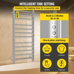 VEVOR 12-Bar Stainless Steel Towel Warmer Rack 23.6 x 48 in. Wall Mounted Electric Towel Warmer with Timer for Bath, Silver -Toilet Storage Shop polished silver vevor towel warmers mjjrjpg12110v0xk2v1 44 1000
