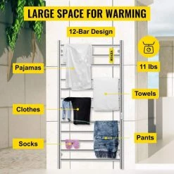 VEVOR Heated Towel Rack 12-Bar Towel Warmer Rack Wall Mounted Electric Towel Warmer Electric Towel Drying Rack with Timer -Toilet Storage Shop polished silver vevor towel warmers mjjrjpg12110v0xk2v1 4f 1000 1