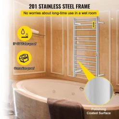 VEVOR 12-Bar Stainless Steel Towel Warmer Rack 23.6 x 48 in. Wall Mounted Electric Towel Warmer with Timer for Bath, Silver -Toilet Storage Shop polished silver vevor towel warmers mjjrjpg12110v0xk2v1 4f 1000