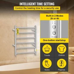 VEVOR Heated Towel Rack 6-Bar Stainless Steel Electric Towel Warmer with Timer Electric Towel Drying Rack,UL Certificated -Toilet Storage Shop polished silver vevor towel warmers mjjrjpgl6110vpya5v1 44 1000
