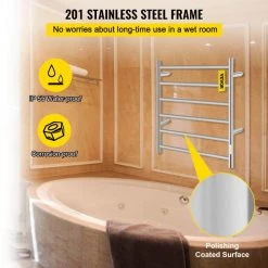 VEVOR Heated Towel Rack 6-Bar Stainless Steel Electric Towel Warmer with Timer Electric Towel Drying Rack,UL Certificated -Toilet Storage Shop polished silver vevor towel warmers mjjrjpgl6110vpya5v1 4f 1000
