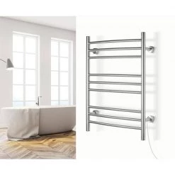 WarmlyYours Riviera 32 in. 9-Bars 120-Volt Plug-In and Hardwired Towel Warmer in Polished Stainless Steel -Toilet Storage Shop polished warmlyyours towel warmers tw r09ps hp 76 1000