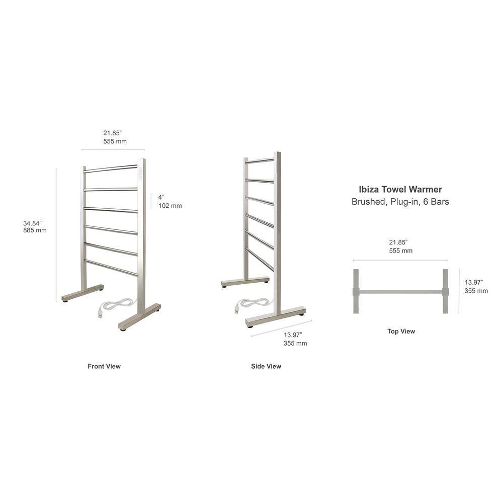 WarmlyYours 6-Bar Ibiza Freestanding Towel Warmer, Hardwired, Polished Stainless Steel 8 WarmlyYours 6-Bar Ibiza Freestanding Towel Warmer, Hardwired, Polished Stainless Steel - Image 6