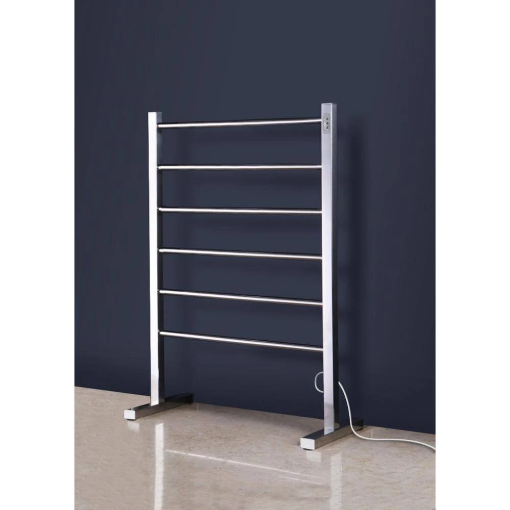 WarmlyYours 6-Bar Ibiza Freestanding Towel Warmer, Hardwired, Polished Stainless Steel 4 WarmlyYours 6-Bar Ibiza Freestanding Towel Warmer, Hardwired, Polished Stainless Steel - Image 2