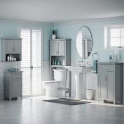 RiverRidge Home Somerset 27.3 in. W x 64.2 in. H x 7.87 in. D Gray Over-the-Toilet Storage -Toilet Storage Shop riverridge home over the toilet storage 06 079 4f 1000
