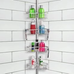 Utopia Alley Flat Shelf, Rustproof Corner Shower Caddy, Satin Chrome -Toilet Storage Shop satin chrome utopia alley shower caddies pc3al 4f 1000