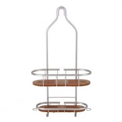 Utopia Alley Tia Rustproof Over the Shower Caddy, Teak Shelves -Toilet Storage Shop satin chrome utopia alley shower caddies shc5tk fa 1000