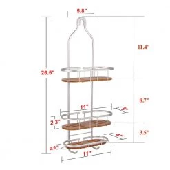 Utopia Alley Tia Over-the-Showerhead Caddy in Rustproof Satin Chrome Finish with 3 Teak Shelves 11 Utopia Alley Tia Over-the-Showerhead Caddy in Rustproof Satin Chrome Finish with 3 Teak Shelves -Toilet Storage Shop satin chrome utopia alley shower caddies shc6tk 66 1000