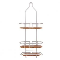 Utopia Alley Tia Over-the-Showerhead Caddy in Rustproof Satin Chrome Finish with 3 Teak Shelves 16 Utopia Alley Tia Over-the-Showerhead Caddy in Rustproof Satin Chrome Finish with 3 Teak Shelves -Toilet Storage Shop satin chrome utopia alley shower caddies shc6tk fa 1000