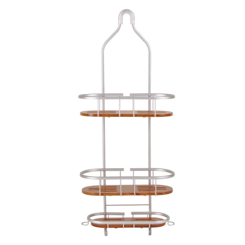 Utopia Alley Tia Over-the-Showerhead Caddy in Rustproof Satin Chrome Finish with 3 Teak Shelves 9 Utopia Alley Tia Over-the-Showerhead Caddy in Rustproof Satin Chrome Finish with 3 Teak Shelves - Image 7