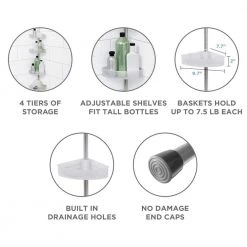 Zenna Home NeverRust Aluminum Tension Corner Shower Caddy in Satin Chrome and Frosted 12 Zenna Home NeverRust Aluminum Tension Corner Shower Caddy in Satin Chrome and Frosted -Toilet Storage Shop satin chrome zenna home shower caddies 2140alk 1f 1000