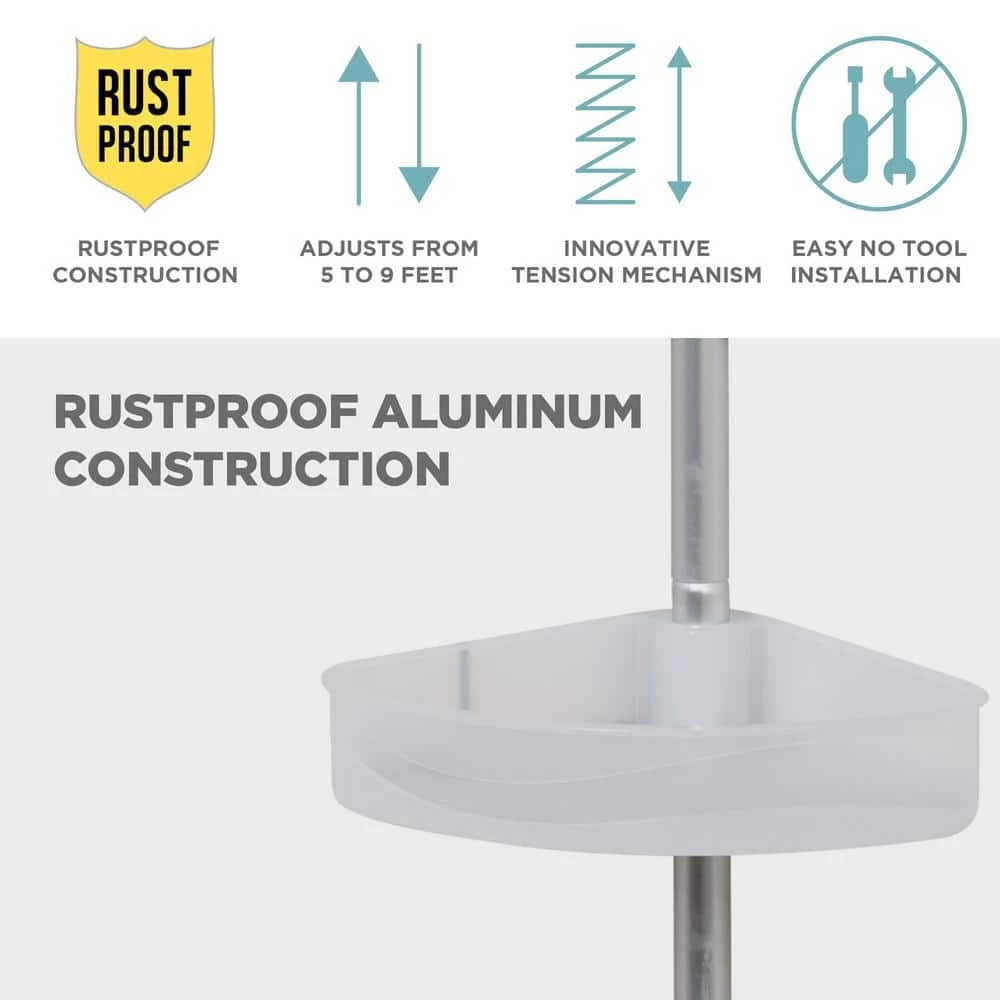 Zenna Home NeverRust Aluminum Tension Corner Shower Caddy in Satin Chrome and Frosted 7 Zenna Home NeverRust Aluminum Tension Corner Shower Caddy in Satin Chrome and Frosted - Image 5