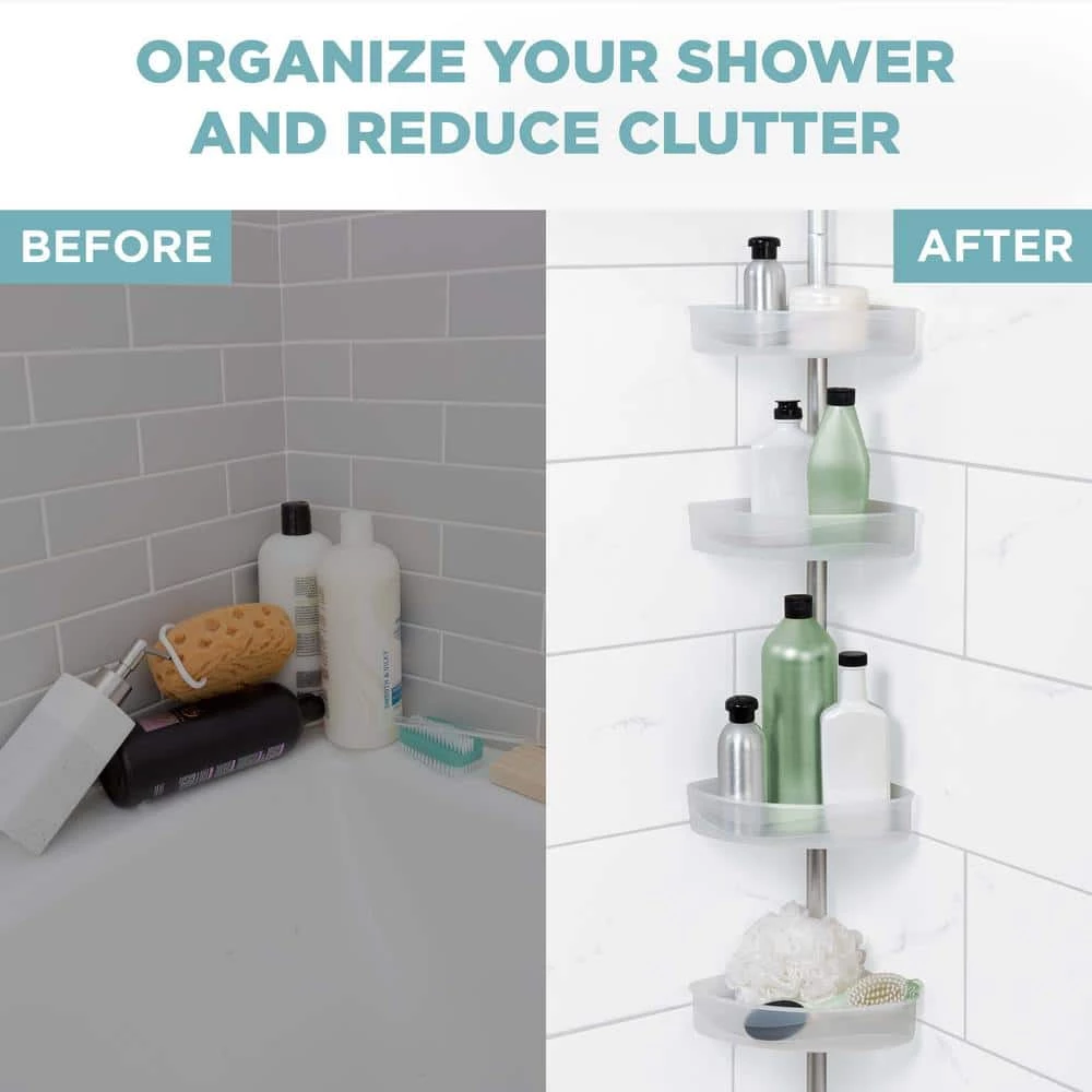 Zenna Home NeverRust Aluminum Tension Corner Shower Caddy in Satin Chrome and Frosted 5 Zenna Home NeverRust Aluminum Tension Corner Shower Caddy in Satin Chrome and Frosted - Image 3