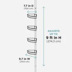 Zenna Home NeverRust Aluminum Tension Corner Shower Caddy in Satin Chrome and Frosted 14 Zenna Home NeverRust Aluminum Tension Corner Shower Caddy in Satin Chrome and Frosted -Toilet Storage Shop satin chrome zenna home shower caddies 2140alk fa 1000