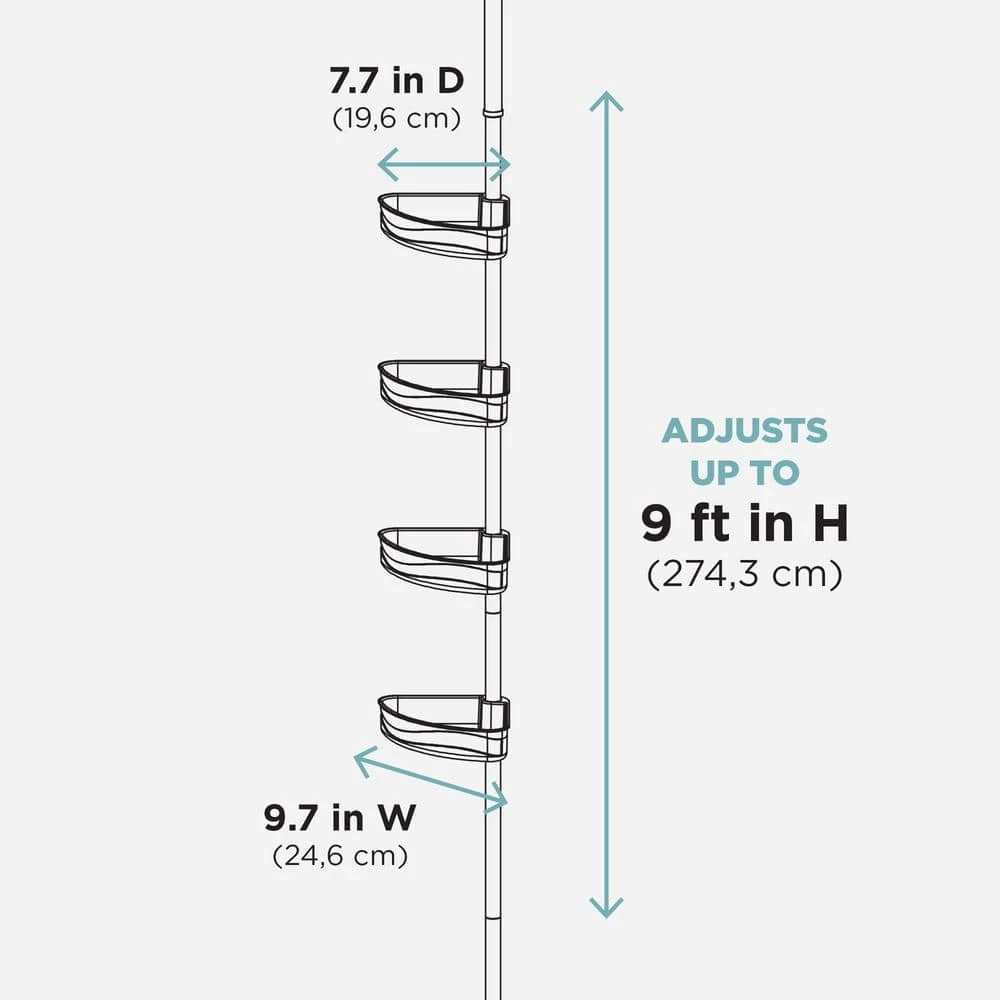 Zenna Home NeverRust Aluminum Tension Corner Shower Caddy in Satin Chrome and Frosted 8 Zenna Home NeverRust Aluminum Tension Corner Shower Caddy in Satin Chrome and Frosted - Image 6