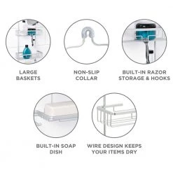 Zenna Home Rustproof Aluminum Large Shower Caddy in Satin Chrome 10 Zenna Home Rustproof Aluminum Large Shower Caddy in Satin Chrome -Toilet Storage Shop satin chrome zenna home shower caddies 7402al 1f 1000