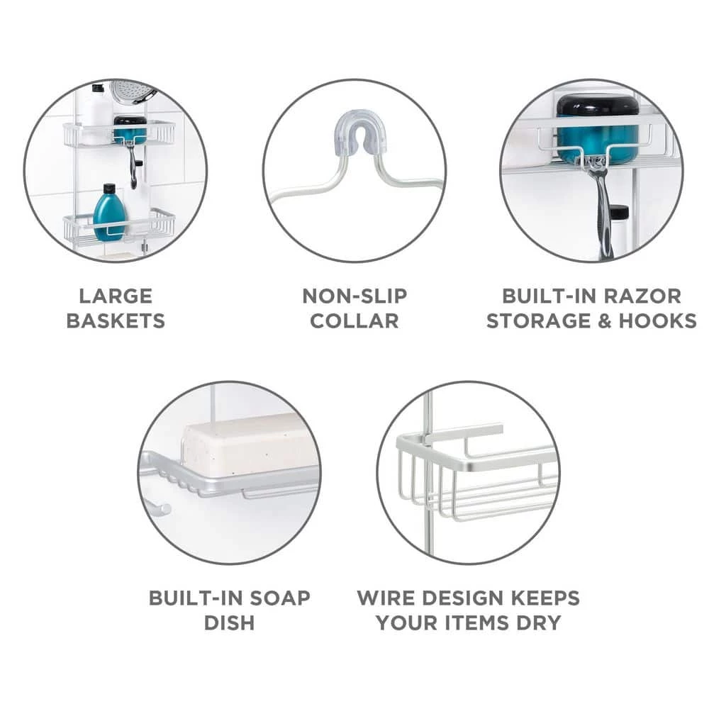 Zenna Home Rustproof Aluminum Large Shower Caddy in Satin Chrome 6 Zenna Home Rustproof Aluminum Large Shower Caddy in Satin Chrome - Image 4
