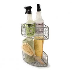 Spectrum Grid 10.125 in. W x 7.375 in. D x 14.125 in. H 2-Tier Corner Basket in Satin Nickel Powder Coat -Toilet Storage Shop satin nickel spectrum shower caddies 16377 d4 1000