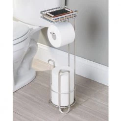 IDesign York Lyra Roll Stand Plus with Shelf in Satin -Toilet Storage Shop satin shower caddies 79265 4f 1000