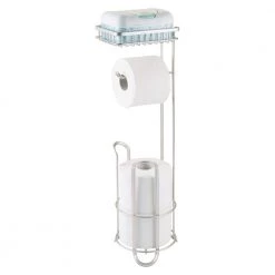 IDesign York Lyra Roll Stand Plus with Shelf in Satin -Toilet Storage Shop satin shower caddies 79265 c3 1000