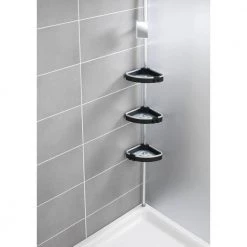 Wenko Telescopic Tension-Mounted Corner Shelf Wave 12 Wenko Telescopic Tension-Mounted Corner Shelf Wave -Toilet Storage Shop silver black wenko shower caddies 22827100 1f 1000