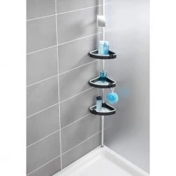 Wenko Telescopic Tension-Mounted Corner Shelf Wave 11 Wenko Telescopic Tension-Mounted Corner Shelf Wave -Toilet Storage Shop silver black wenko shower caddies 22827100 4f 1000