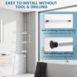 Costway 4-Tier Tension Corner Shower Caddy Aluminum Pole Adjustable Bathroom Shelves -Toilet Storage Shop silver costway shower caddies ba7791 44 1000
