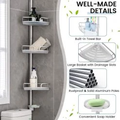 Costway 4-Tier Tension Corner Shower Caddy Aluminum Pole Adjustable Bathroom Shelves -Toilet Storage Shop silver costway shower caddies ba7791 fa 1000