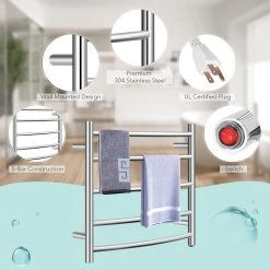 Costway 5-Towel Holders Electric Heated Towel Warmer Wall Mount Drying Rack 304 Stainless Steel in Silver -Toilet Storage Shop silver costway towel warmers es10008us 66 1000