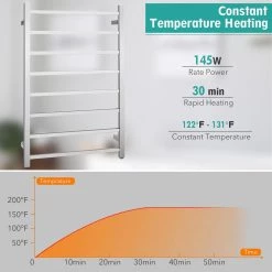 Costway 145W Electric Towel Warmer Wall Mounted Heated Drying Rack 8 Square Bars 17 Costway 145W Electric Towel Warmer Wall Mounted Heated Drying Rack 8 Square Bars -Toilet Storage Shop silver costway towel warmers es10009us 4f 1000