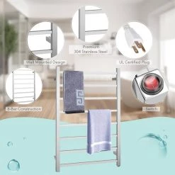 Costway 145W Electric Towel Warmer Wall Mounted Heated Drying Rack 8 Square Bars 15 Costway 145W Electric Towel Warmer Wall Mounted Heated Drying Rack 8 Square Bars -Toilet Storage Shop silver costway towel warmers es10009us 66 1000