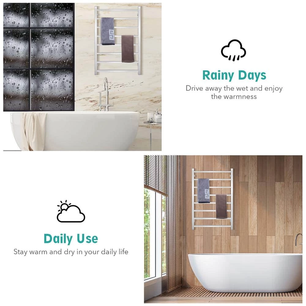 Costway 145W Electric Towel Warmer Wall Mounted Heated Drying Rack 8 Square Bars 12 Costway 145W Electric Towel Warmer Wall Mounted Heated Drying Rack 8 Square Bars - Image 10