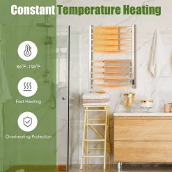 Costway 10 Bar Towel Warmer Wall Mounted Electric Heated Towel Rack w/Built-in Timer Silver 12 Costway 10 Bar Towel Warmer Wall Mounted Electric Heated Towel Rack w/Built-in Timer Silver -Toilet Storage Shop silver costway towel warmers es10068us sl 4f 1000