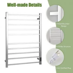 Costway 10 Bar Towel Warmer Wall Mounted Electric Heated Towel Rack w/Built-in Timer Silver 15 Costway 10 Bar Towel Warmer Wall Mounted Electric Heated Towel Rack w/Built-in Timer Silver -Toilet Storage Shop silver costway towel warmers es10068us sl fa 1000