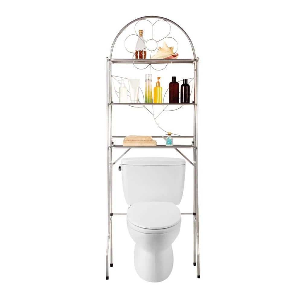 J&V TEXTILES Fresh Home 24.5 in. W x 68.11 in. H x 14.17 in. D Silver Metal 3-Shelf Over the Toilet Storage Space Saver in Silver 5 J&V TEXTILES Fresh Home 24.5 in. W x 68.11 in. H x 14.17 in. D Silver Metal 3-Shelf Over the Toilet Storage Space Saver in Silver - Image 3