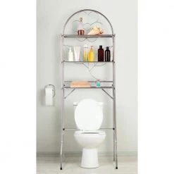 J&V TEXTILES Fresh Home 24.5 in. W x 68.11 in. H x 14.17 in. D Silver Metal 3-Shelf Over the Toilet Storage Space Saver in Silver
